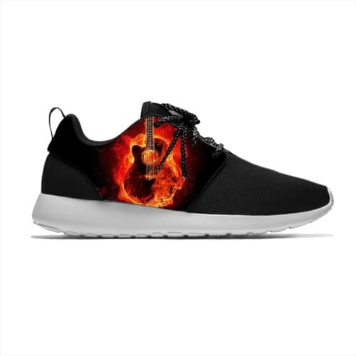 Anime Guitar Music Rock Band Fire Flame Flaming Sport Running Shoes Casual Breathable Lightweight 3D Print Men Women Sneakers