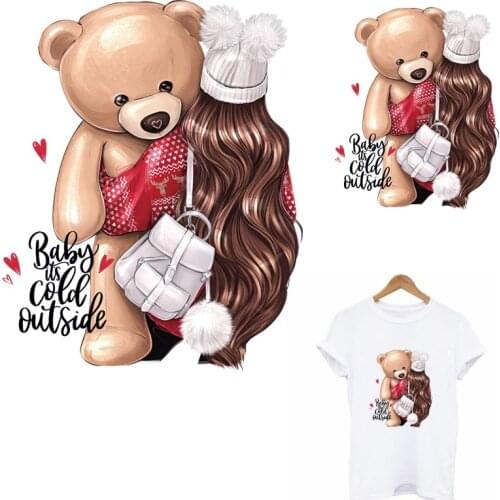 Fashion Girl Thermal Patches For Clothes DIY A-Level Washable Iron-On Transfer For Clothing Cartoon Bear Patch Applique Decor