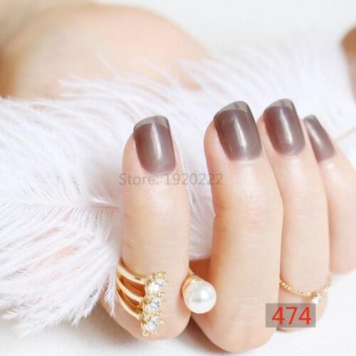 2020 fashion beautiful candy color Nail finished fake nails short paragraph 24pcs light gray N474