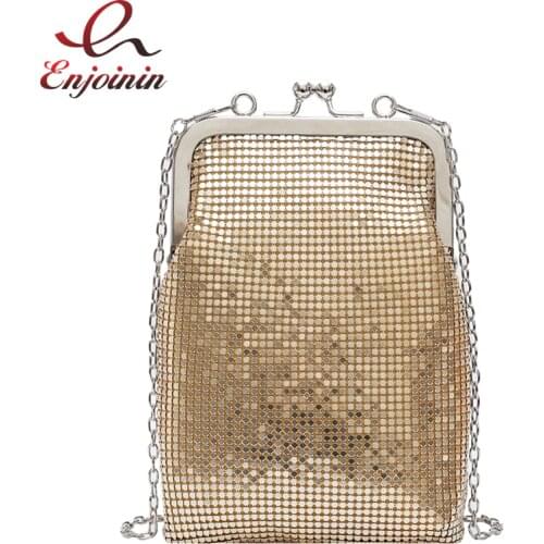 Metallic Design Casual Fashion Ladis Clutch Bag Purses and Handbags Shoulder Chain Bag Crossbody Mini Bag Female Evening Bag