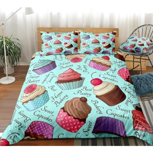 Cartoon Bedding Set Kids Bed Linen Ice Cream Cake Duvet Cover Set Blue Bedding Set Boys Girls Home Textile Microfiber Bed Set