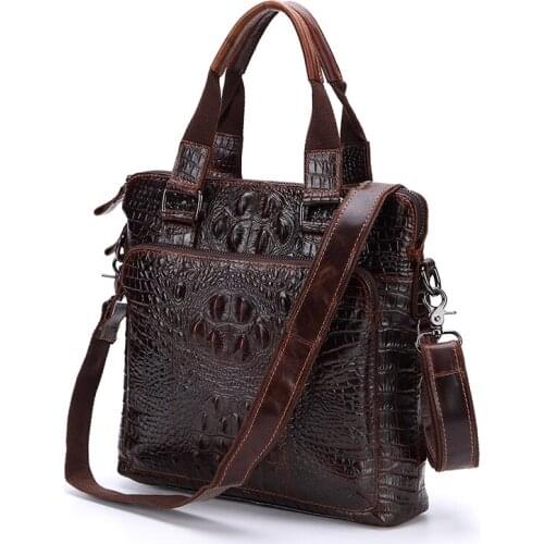 Crocodile pattern men bag genuine cowhide leather Male Vertical briefcase shoulder bag alligator Retro Male tote bag handbag
