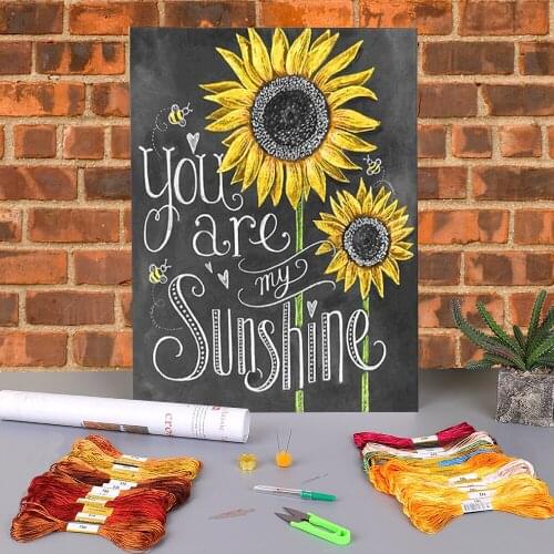 Cartoon Flowers Rose Sunflower Printed 11CT Cross-Stitch DIY Embroidery Full Kit DMC Threads Hobby Needlework Sewing Gift