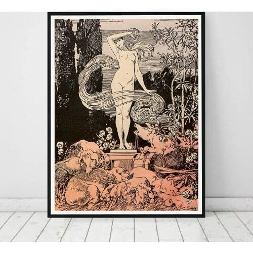 Nordic Retro Poster Print A Rare Late 19th Century German Jugendstil Canvas Painting Vintage Wall Picture Living Room Home Decor