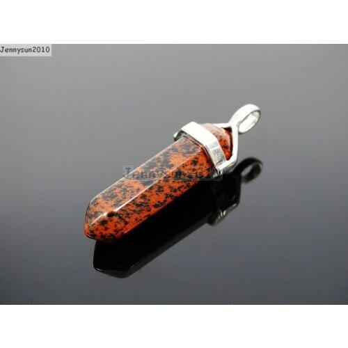 Natural Mahagony Gems Stones Hexagonal Pointed Healing Reiki Chakra Pendant Beads Necklace Earrings Jewelry 10Pcs/Pack