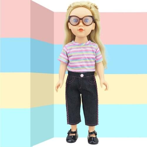 2021 New Pattern Red Stripe + Black Jeans Fit 18Inch American 43cm Baby Doll Clothes Accessories,Girls Toys,Generation
