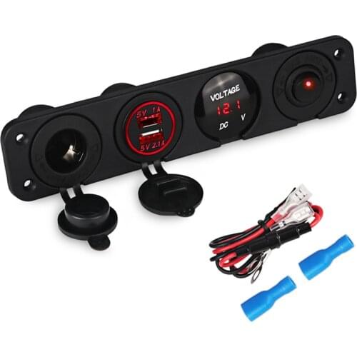 4 Hole Panel Base Switch Panel 3.1A Dual USB Charger 12V Voltmeter Meter Power Socket Cigarette Lighter Car Truck Boat Accessory