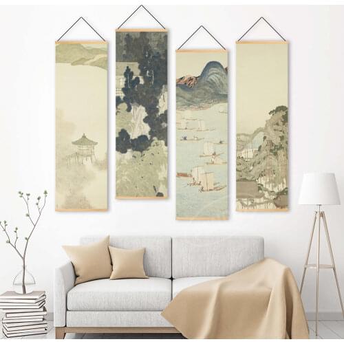 Nordic Style Japanese Landscape Posters Printed Scenery Scroll Painting Canvas Wall Artwork Pictures Home Decoration For Bedroom