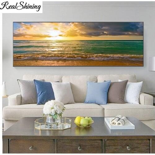Full Square round 5D Diy Diamond painting Sunrise and Beach Diamond embroidery Cross stitch resin Large Seascape Decor FS6579