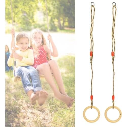 Outdoor Indoor Portable Wooden Children Kids Flying Swing Rings Toy Exercise Equipment Swing Rings with Ropes