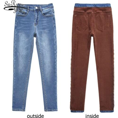 Casual Velvet Jeans Women 2021 Winter Warm High Waist Lady Trousers Female Pantalon Denim jeans for Women Pants Plus size 11371