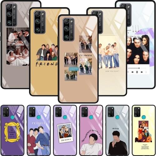 Transparent Glass Phone Case For Honor 20 8x 9x 30 10 Lite Pro Shell Frame Fundas Smartphone Cartoon Friends TV