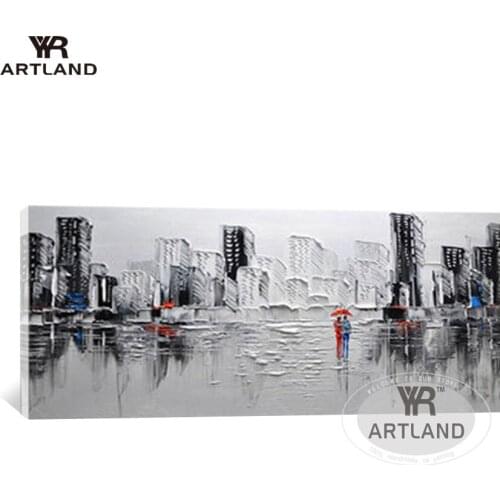 Hand-painted lover in city building street picture canvas oil painting for wall art home decoration for living room no framed