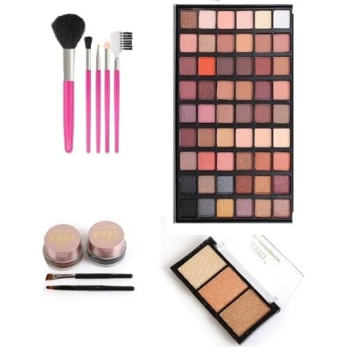 SHUSHU makyaj seti 54 lü far paleti+eyelıner+fırça takımı+3 lü aydınlatıcı