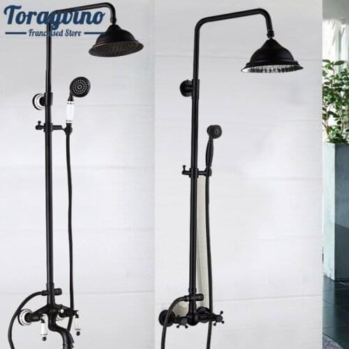 New Arrival Bathroom Black Shower Set doccia Wall Mounted 8" Rainfall Shower Mixer Tap Faucet with 3-functions Mixer Valve sets