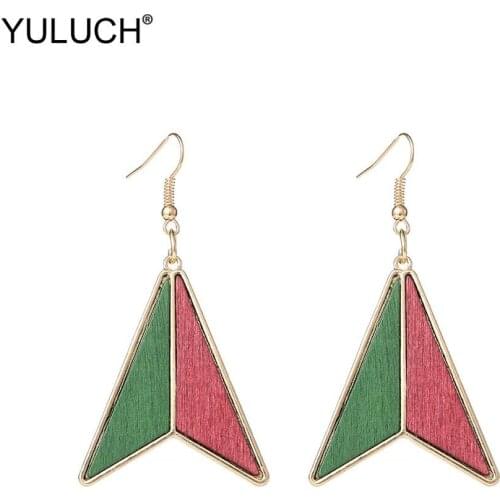 YULUCH Ethnic Triangle Wooden Big Pendant Earrings Fashion Jewelry African Metal Zinc Alloy Geometric Dangle Earrings For Women