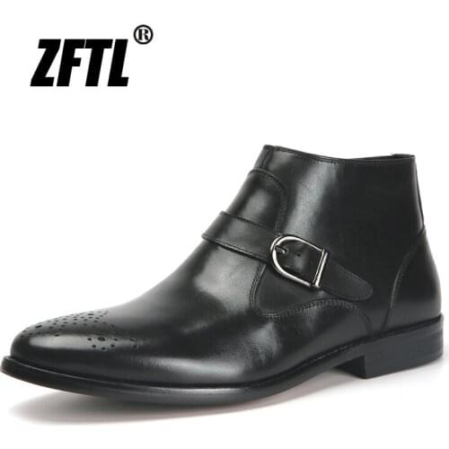 ZFTL NEW mens Martins boots mens Genuine Leather retro shoes Carved Side zipper Bullock casual shoes Mens ankle boots 184