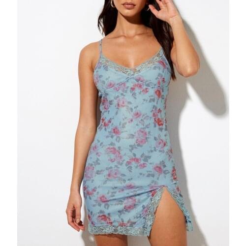 Womens Causul Dress Sexy Sleeveless Floral Print Split Sling Dresses Boho Party Club Bodycon Sundress Summer Clothing