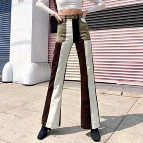 2021 Autumn Woman Patchwork Straight Pants Casual Loose Street Wide Leg Pants Fall Winter Soft Female Trousers
