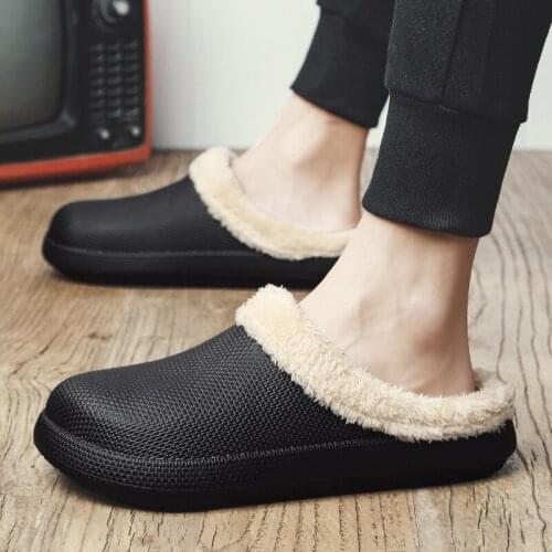 Winter Men Slippers Warm Furry Slippers Waterproof Indoor Home Cotton Shoes Male Fur Slides Casual Plush Winter House Footwear