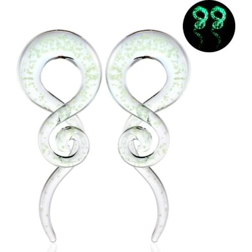1Pair Pyrex Glass Glow in Dark Ear Spiral Taper Plugs Earring Gauges Expander Stretcher Kit Flesh Plugs Tunnel Piercing Jewelry