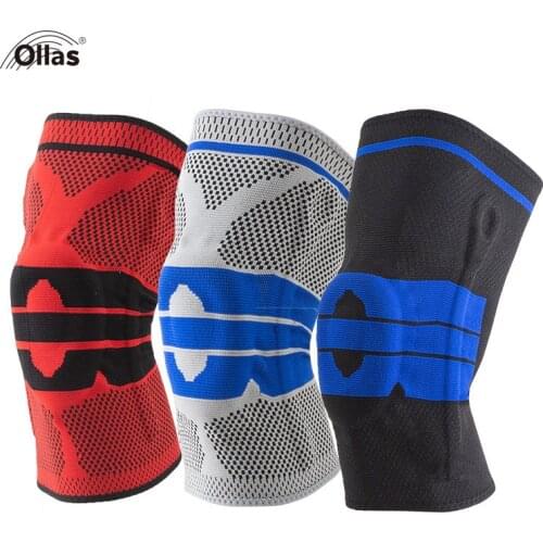 1Pcs Sports Knee Pads Silicone Spring Brace Strap Patella Medial Support Strong Meniscus Compression Protection Running Pads