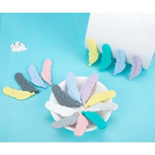 Sunrony 10pcs Silicone Teether Feather Beads Handmade Accessories Teething Toys For Infant Newborn Gift Baby Teething Bead