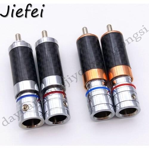 2-50pcs Copper Hifi RCA Audio Male Plug Solder Audiophile Carbon Fiber Rhodium Plated Speaker Cable Connector Terminals Adapter