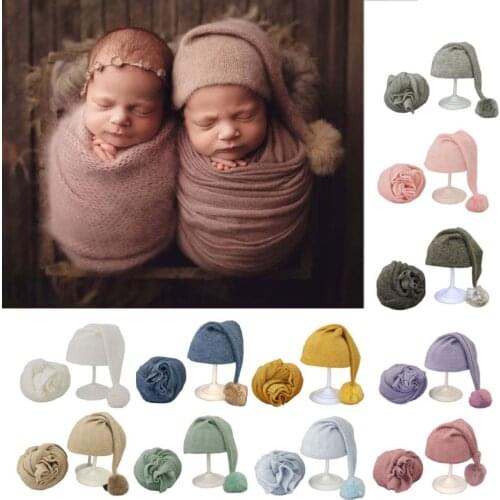 2020 Newborn Photography Props Wraps + Hat Set Beanie Propshoot for Photography New Born Baby Boys Girls Accessories