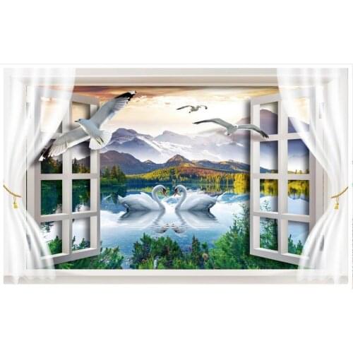 3d wallpaper 3d murals wallpaper for walls 3 d stereo window landscape lake TV setting wall decoration livingroom wallpaper