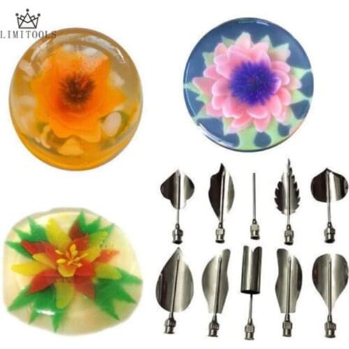5/10pcs/Set 3D Jelly Flower Art Tools 1pcs Syringe 3D Gelatin Art Tools Jello Gubbins Pudding Nozzle Syringe Set Russian Nozzles