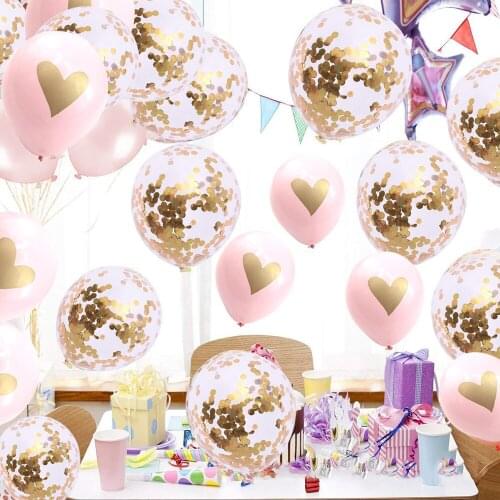 9pcs/set Girls Baby Shows Balloon Decor Latex Confetti+Printting Ballon Children Happy Birthday Heart Letter Party Accessories