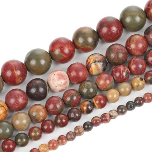 Natural Stone Beads Smooth Multicolor Red Picasso Beads Loose Bead For DIY Jewelry Making Bracelet Handmade Strand 4/6/8/10/12MM