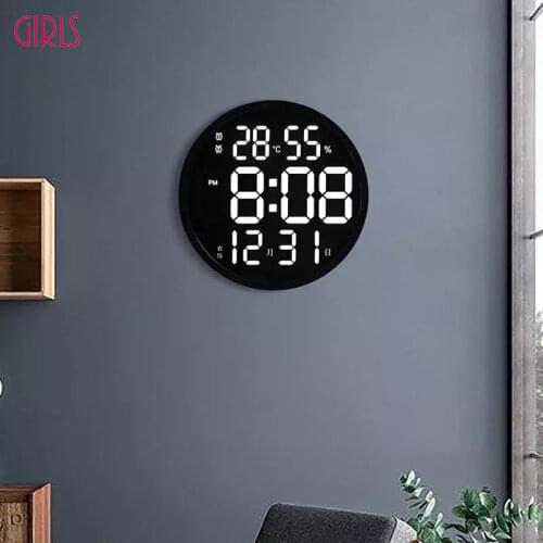 12 Inch LED Large Number Wall Clock Digital Temperature And Humidity Electronic Clock Modern Design Decoration Home Office Decor