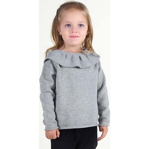 Kids Girl Knitted Sweaters Baby Girls Casual Ruffles Collar Pure Cotton Sweater Children Autumn Long Sleeve Solid Warm Clothes