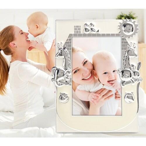 LASODY Baby Photo Frame Desktop Decoration Animal Memorial Gift Silver Picture Frames 4x6 Christmas Gift Home Decoration