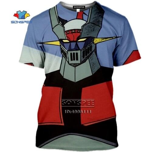 SONSPEE 3D Print Japan Anime Mazinger Z T-shirt Cartoon Robot Mens T-shirt Hip Hop Summer Short Sleeve harajuku Oversized Shirt