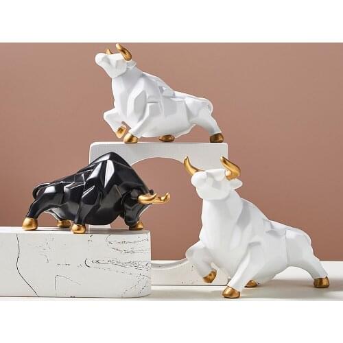 Cow Geometric Creative Ornaments Black White Green Resin Animal Model Nordic Home Decoration Desk Decoration Gift Resin Charms