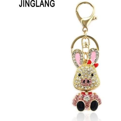 JINGLANG Teamer Exquisite 3D Pig Enamel Keychain Handbag Accessories Pendant Key Chain for Car Gradient Crystal Keyring