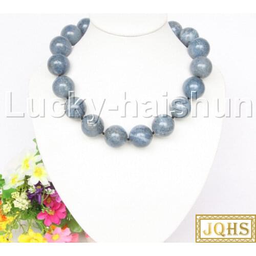 JQHS AAA 100% NATURE GENUINE 20”23MM ROUND BLUE CORAL NECKLACE j12581