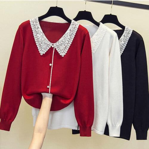 Woman Sweaters Cardigan Knitted Cardigan Long-Sleeved Top Womens Clothing Clothing Gentle Peter Pan Collar Sweater Loose