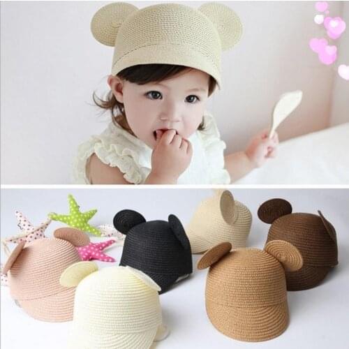 2019 New Baby Cap Solid Straw Baby Cap Summer Baby Caps For Boys/Girls Baby Sun Hat With Ears Children Hats 1pc #Y