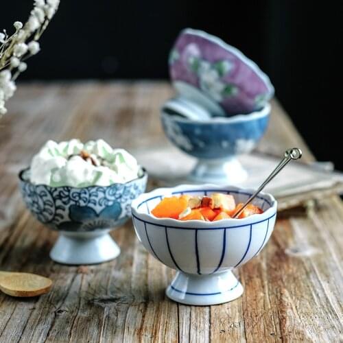 Jingdezhen Ceramic Underglaze High Tableware, High-foot Dish, Tableware, Multi-purpose Ceramic Tableware Decorative Bowls