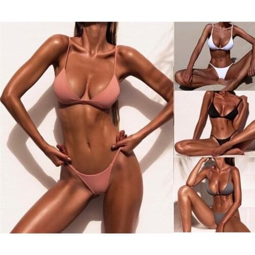 4 Colors Solid Bikini Set 2021 Sexy Push Up Swimwear Women Brazilian Swimsuit Low Waist Bikini Halter Two Pieces Bathing Suit