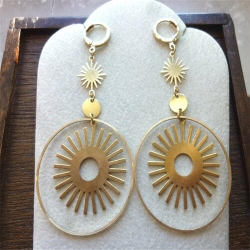 Raw Brass Circle and Sun Geometric Earrings