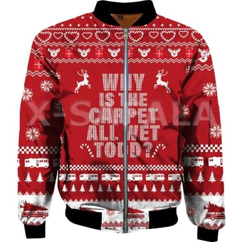 Mens Unisex Red 3D Bomber Jackets Christmas Moose Print Zipper Flight Jacket Casual Thick Coats Unisex Harajuku Women Streetwear