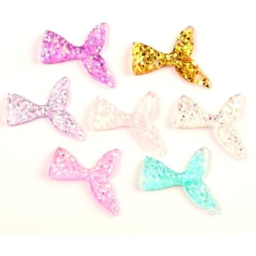 LF 20Pcs Mixed Resin Mermaid Fish Tail Decoration Crafts Flatback Cabochon Kawaii DIY Embellishments For Scrapbooking Accessorie