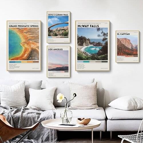 Los Angeles Mcway Falls Cadillac Mountain Wall Art Canvas Painting Nordic Posters And Prints Wall Pictures For Living Room Decor