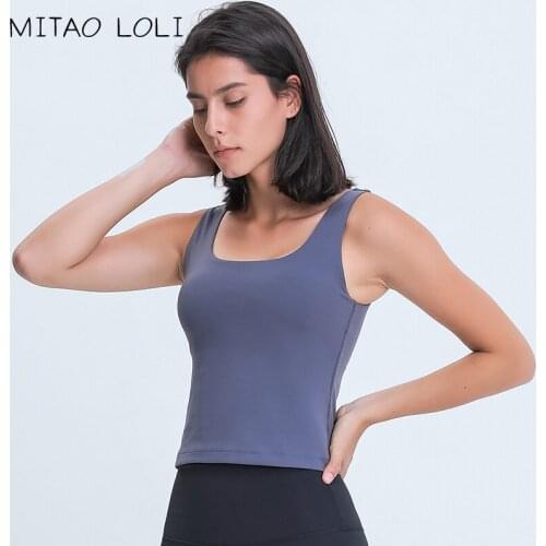MITAO LOLI BASIC Longline Version Padded Workout Gym Crop Vest Women Naked Feel Fitness Yoga Sport Cropped Top Sleeveless Shirts