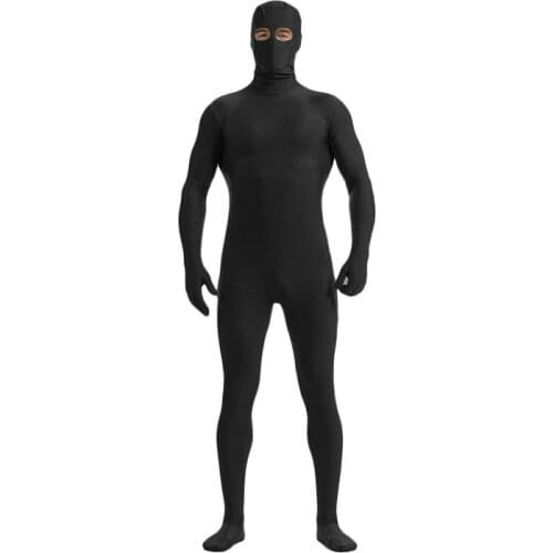 Mens Zentai Bodysuit with Eyes Holes Unisex Spandex Lycra Eyes Open Full Bodysuit Hood Zentai Suit Open Eyes Skin Body Suits